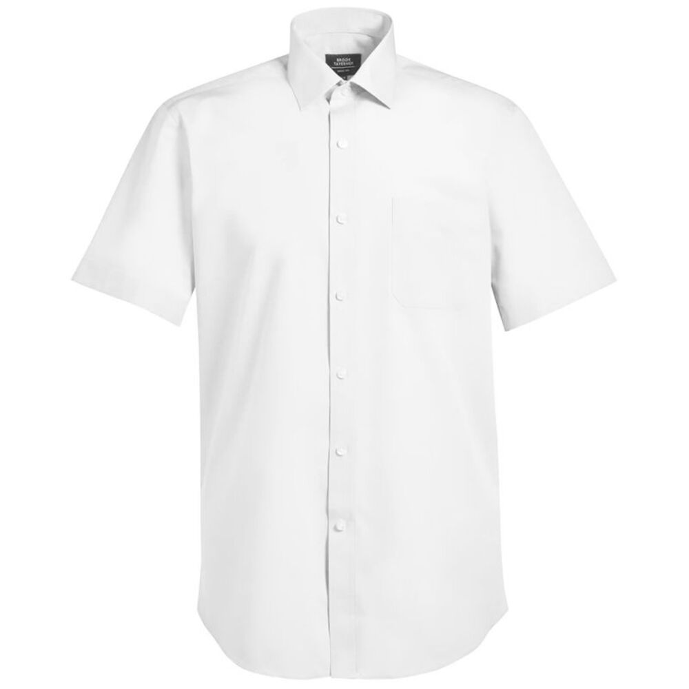 Brook Taverner Mens Rosello Poplin Short-Sleeved Formal Shirt / White